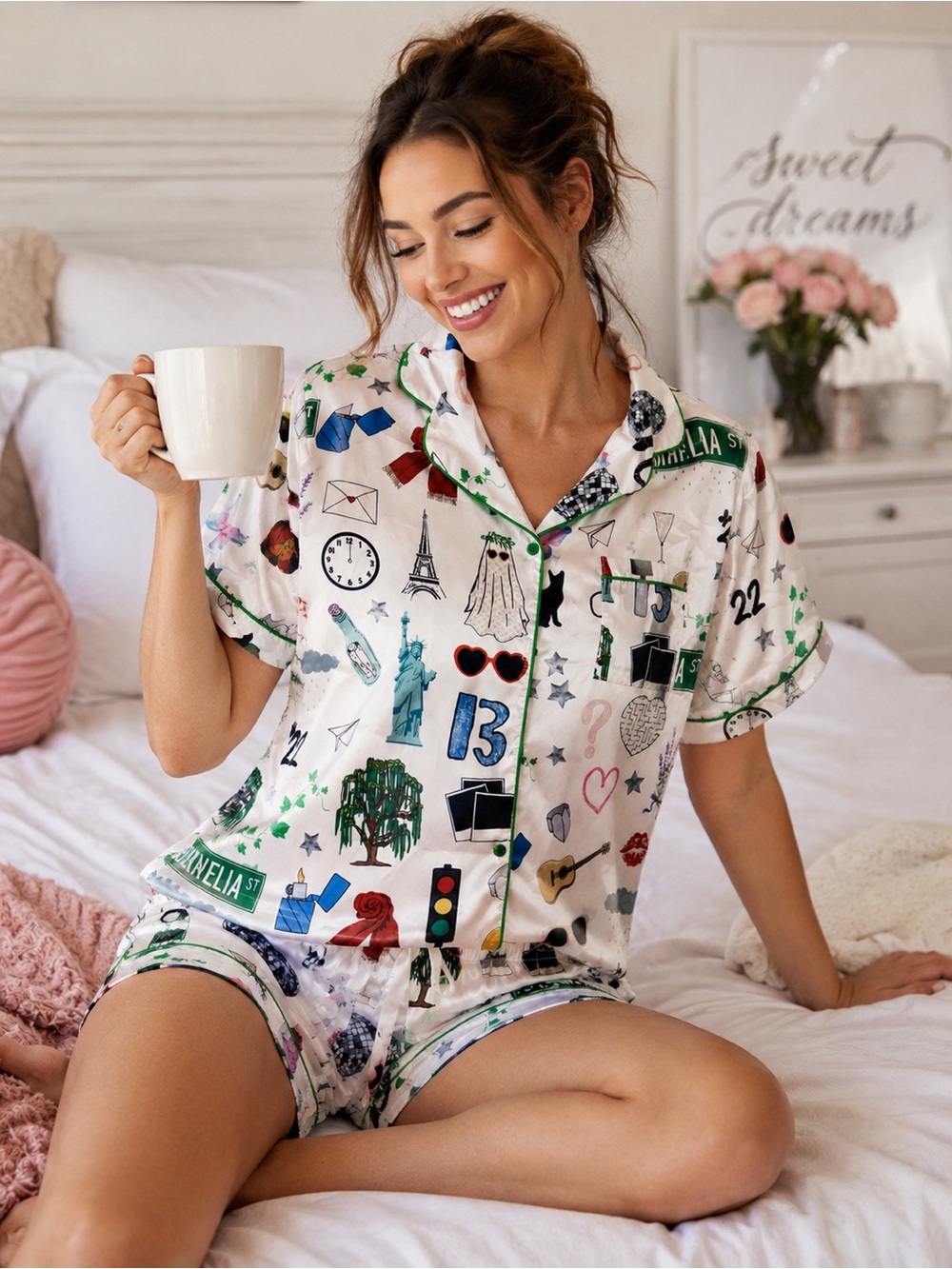 NWT SHESHOW Satin Pajama Set XXL Taylor Inspired Icon Print PJ Set